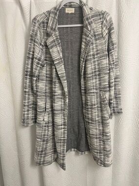 MELLODAY Gray and White Plaid Open-Front Blazer Coat